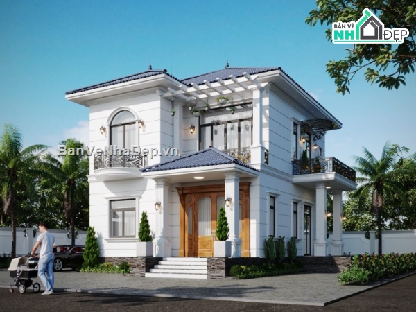 biệt thự 2 tầng,file biệt thự 2 tầng mái nhật,biệt thự 2 tầng 3dmax