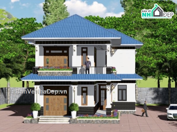 biệt thự 2 tầng,biệt thự mái thái,mẫu biệt thự mái thái