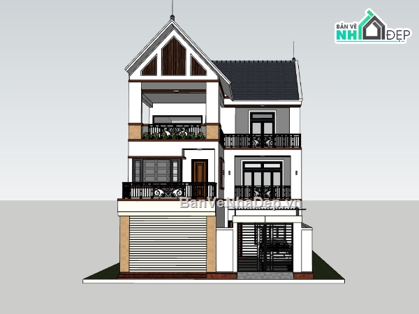 biệt thự sketchup,biệt thự 3 tầng,sketchup biệt thự