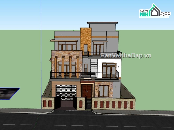 Biệt thự  3 tầng su,sketchup Biệt thự  3 tầng,biệt thự hiện đại