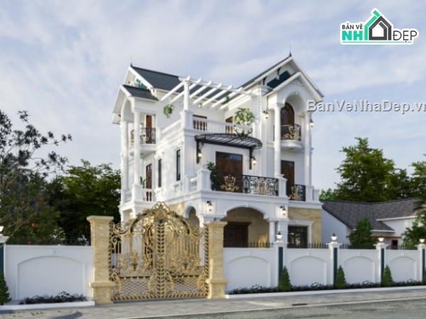 biệt thự 3 tầng đẹp,biệt thự đẹp 3 tầng,sketchup biệt thự 3 tầng
