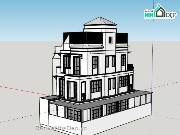 Biệt thự 3 tầng 1 tum,Model su biệt thự 3 tầng 1 tum,file su biệt thự 3 tầng