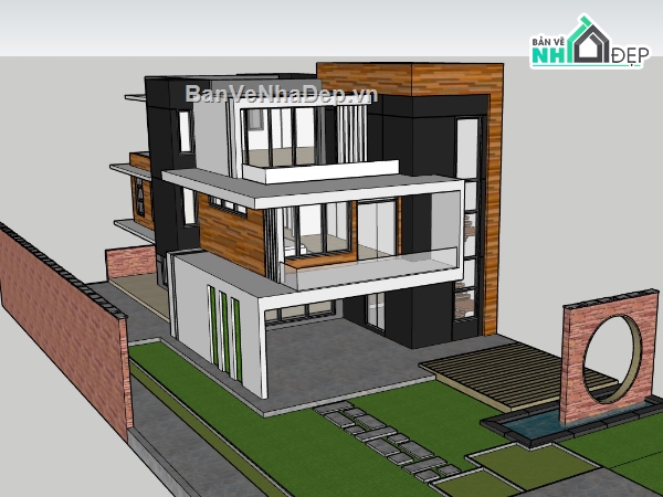 mẫu biệt thự 3 tầng,model su biệt thự 3 tầng,file sketchup biệt thự