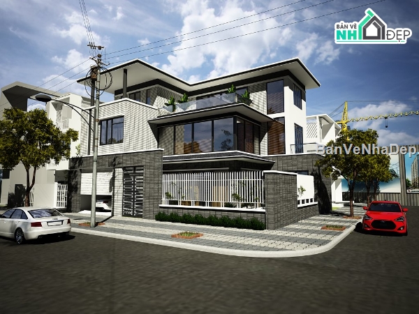 biệt thự 3 tầng,file sketchup biệt thự 3 tầng,mẫu biệt thự 3 tầng file su