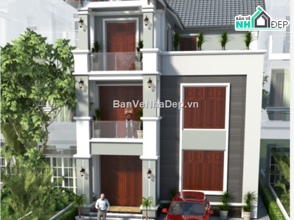 Biệt thự,Biệt thự 3 tầng,file kiến trúc biệt thự 3 tầng