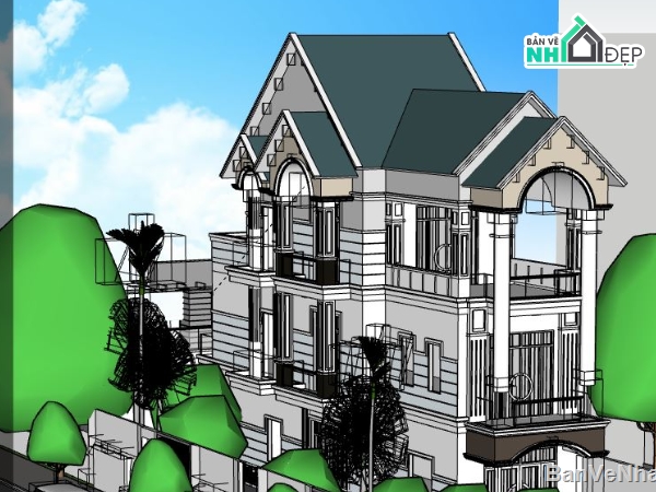 model su biệt thự 3 tầng,file sketchup biệt thự 3 tầng,su biệt thự 3 tầng,biệt thự 3 tầng sketchup,biệt thự hiện đại