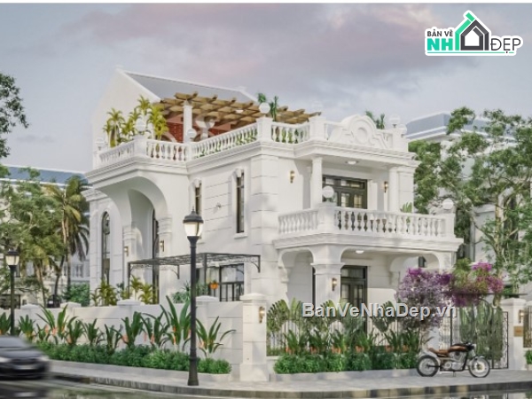 biệt thự cổ điển 3 tầng,3dmax biệt thự 3 tầng,biệt thự 3 tầng