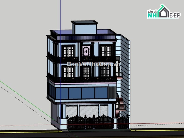 Biệt thự 4 tầng,model su biệt thự 4 tầng,sketchup biệt thự 4 tầng