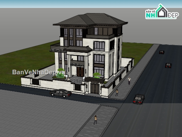 su biệt thự,sketchup biệt thự,su biệt thự 4 tầng
