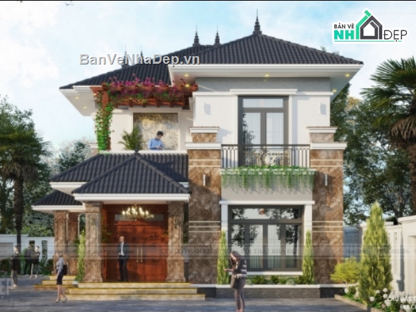 biệt thự 2 tầng,cad biệt thự 2 tầng,biệt thự 2 tầng file cad