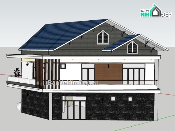 biệt thự 2 tầng,su biệt thự 2 tầng,sketchup biệt thự