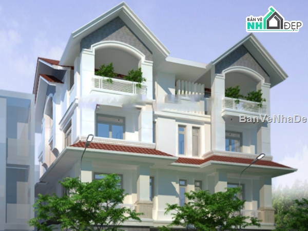 Biệt thự 3 tầng,Biệt thự song lập,file cad 3 tầng