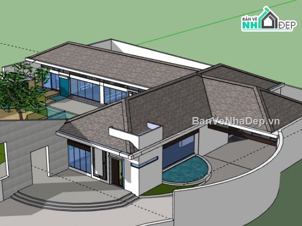 Biệt thự 1 tầng,model su biệt thự 1 tầng,file su biệt thự 1 tầng,biệt thự 1 tầng sketchup,sketchup biệt thự 1 tầng