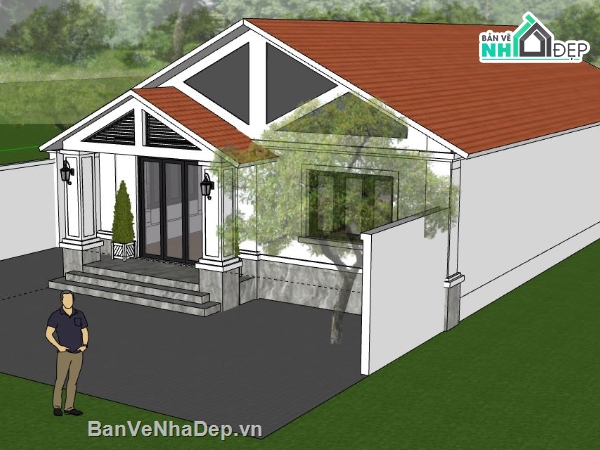 Biệt thự 1 tầng,model su biệt thự 1 tầng,biệt thự 1 tầng model su,file sketchup biệt thự 1 tầng