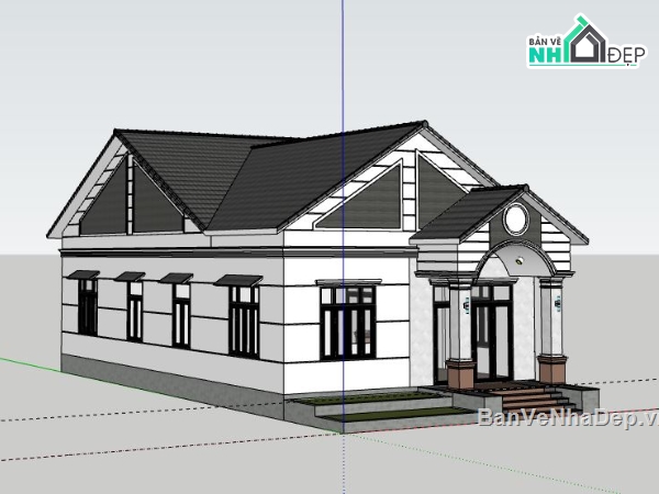 Biệt thự 1 tầng,Model su biệt thự 1 tầng,biệt thự 1 tầng sketchup