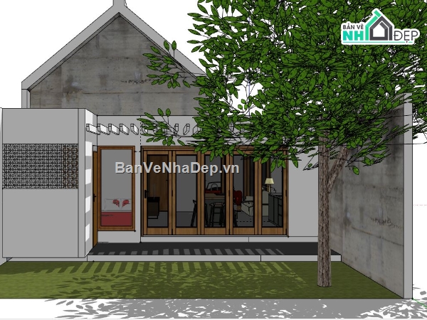 model su biệt thự,su biệt thự 1 tầng,file sketchup biệt thự 1 tầng,biệt thự 1 tầng sketchup