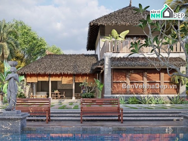 biệt thự sketchup,biệt thự vườn,biệt thự vườn 2 tầng