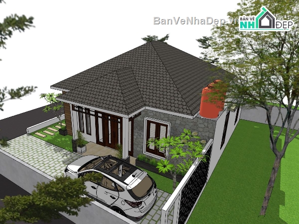 Biệt thự vườn 1 tầng,biệt thự hiện đại,biệt thự sketchup