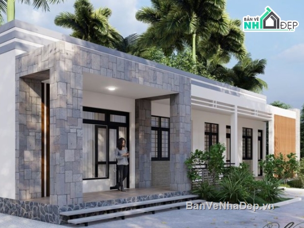 nhà đẹp 1 tầng,nhà 1 tầng đẹp,sketchup nhà 1 tầng