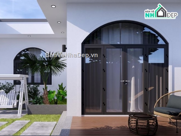 nhà đẹp 1 tầng,nhà 1 tầng đẹp,sketchup nhà 1 tầng