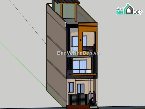 Nhà phố 3 tầng,file su nhà phố 3 tầng,sketchup nhà phố 3 tầng