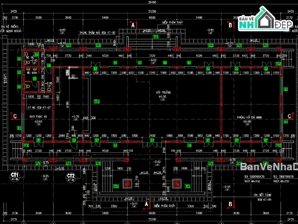 kiến trúc hội trường,dự toán,kết cấu,file cad kiến trúc