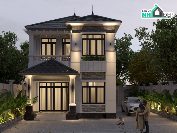 biệt thự 2 tầng,bản vẽ biệt thự 2 tầng,kiến trúc biệt thự 2 tầng