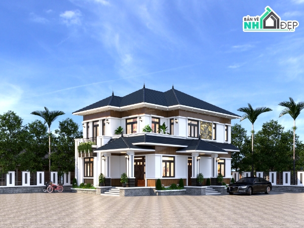 nhà 2 tầng,biệt thự 2 tầng,kiến trúc biệt thự,bản vẽ nhà biệt thự
