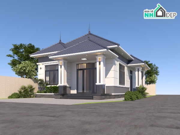 kiến trúc 1  tầng,nhà biệt thự 1 tầng,biệt thự mái nhật 1 tầng