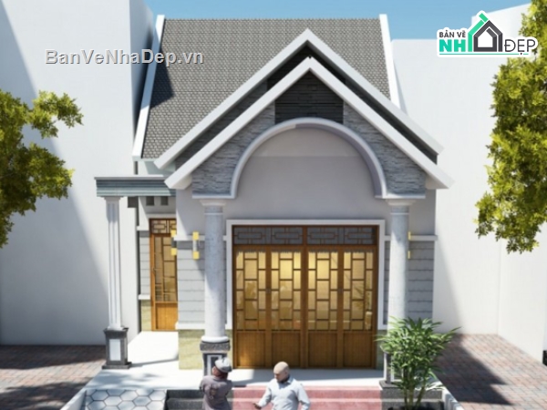 mái thái 1 tầng,nhà 1 tầng mái thái,file cad nhà 1 tầng