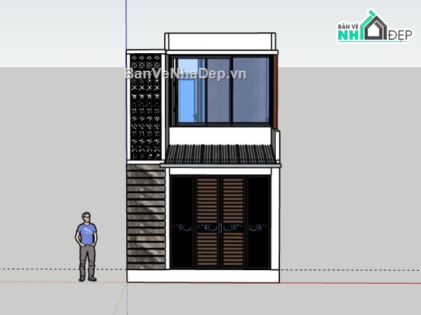 Nhà phố 2 tầng,model su nhà phố 2 tầng,sketchup nhà phố 2 tầng