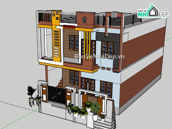 Nhà phố 2 tầng,model su nhà phố 2 tầng,sketchup nhà phố 2 tầng,nhà phố 2 tầng sketchup,file su nhà phố 2 tầng