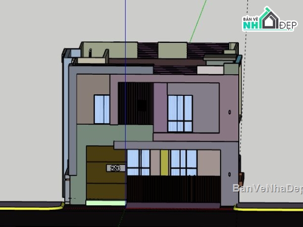 Nhà phố 2 tầng,model su nhà phố 2 tầng,file sketchup nhà phố 2 tầng