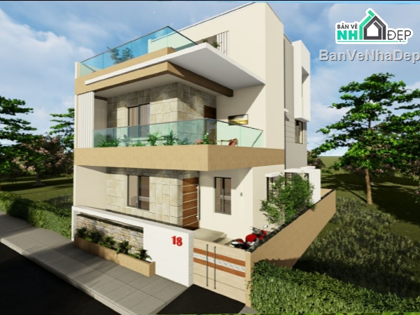 sketchup Nhà phố 3 tầng,model su nhà phố 3 tầng,file su nhà phố 3 tầng,nhà phố 3 tầng file su