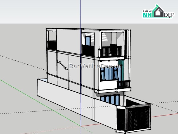 Nhà phố 3 tầng,Model su nhà phố 3 tầng,sketchup nhà phố 3 tầng