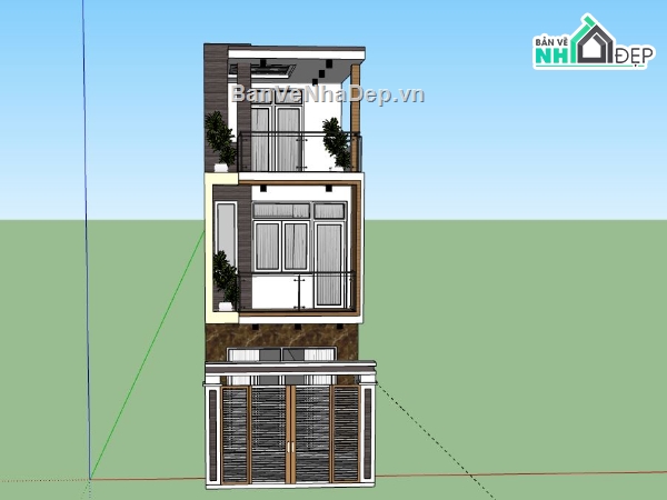 Nhà phố 3 tầng,nhà phố 3 tầng file su,sketchup nhà phố 3 tầng
