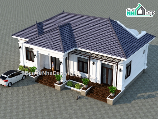 nhà vườn tân cổ điển,nhà vườn 1 tầng 3 phòng ngủ,Nhà vườn 1 tầng 15x10m