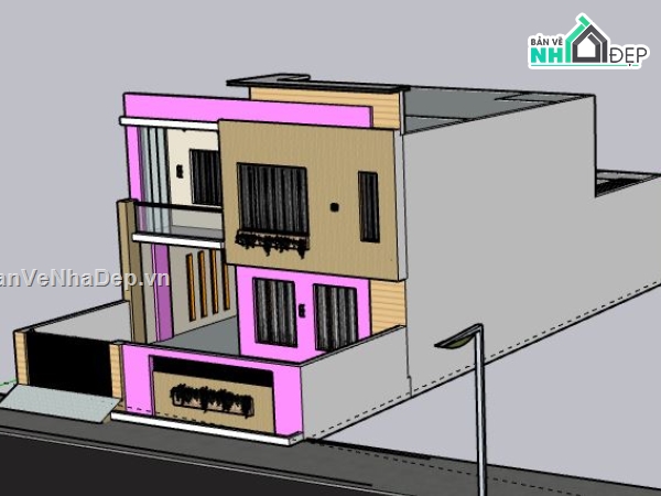 Nhà phố 2 tầng,model su nhà phố 2 tầng,nhà phố 2 tầng file su,sketchup nhà phố 2 tầng