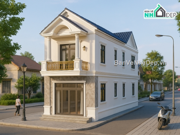 Bản vẽ nhà ống đẹp,Bản vẽ 2 tầng mái thái,Bản vẽ mái thái đẹp