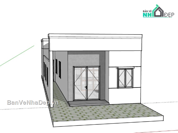 Nhà phố 1 tầng,Model su nhà phố 1 tầng,sketchup nhà phố 1 tầng