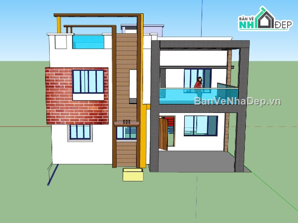 nhà phố 2 tầng,mẫu nhà phố hiện đại,nhà phố sketchup