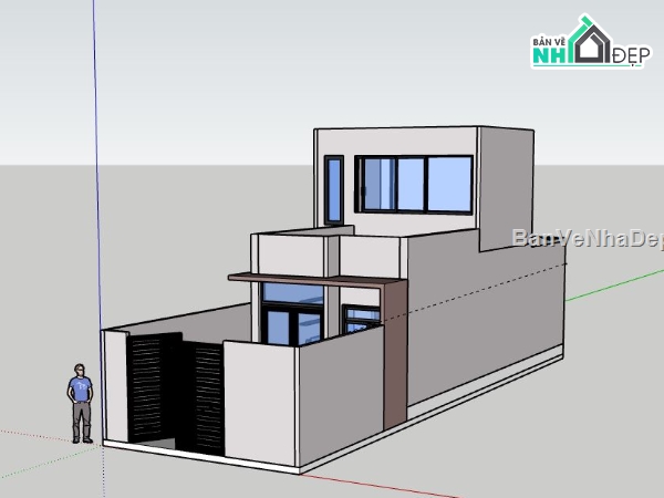 Nhà phố 2 tầng,file su nhà phố 2 tầng,sketchup nhà phố 2 tầng