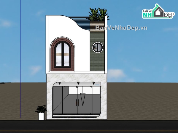 Nhà phố 2 tầng,sketchup nhà phố 2 tầng,mẫu nhà phố hiện đại