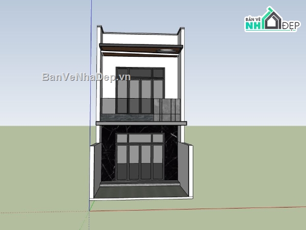 nhà phố 2 tầng,sketchup nhà phố,phối cảnh nhà phố