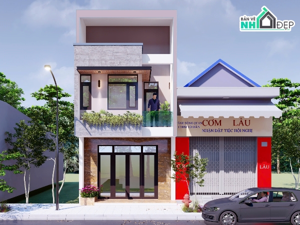 nhà phố 2 tầng,nhà lệch tầng,kiến trúc nhà lệch tầng