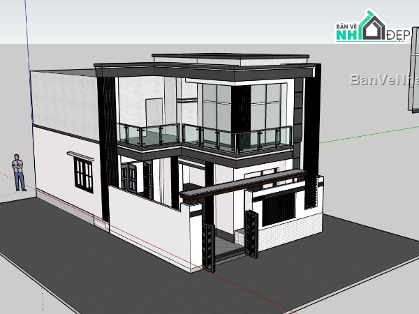 nhà phố 2 tầng,sketchup nhà phố 2 tầng,nhà phố hiện đại