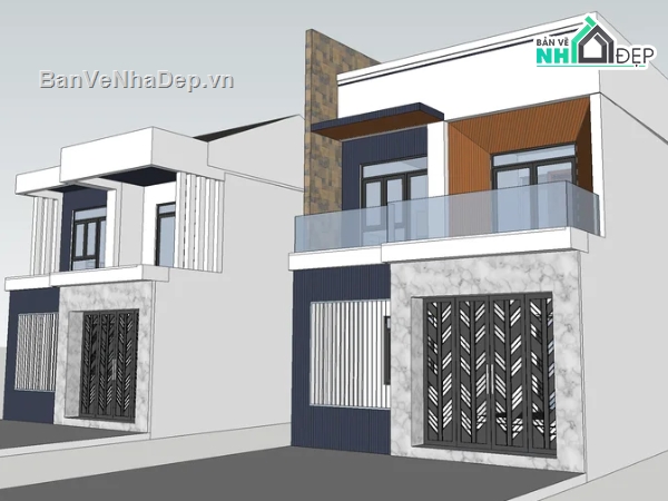 Mẫu nhà phố,nhà 2 tầng hiện đại,sketchup nhà