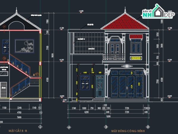 Bản vẽ nhà phố 2 tầng,bản vẽ kiến trúc nhà phố 2 tầng,nhà phố 2 tầng,nhà phố 2 tầng rộng 9m,nhà phố 2 tầng đẹp,bản vẽ nhà phố đẹp