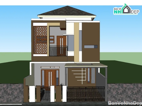 Nhà phố,Nhà phố 2 tầng,model sketchup nhà phố