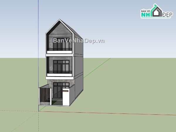 nhà phố 3 tầng,file sketchup nhà phố 3 tầng,phối cảnh nhà phố